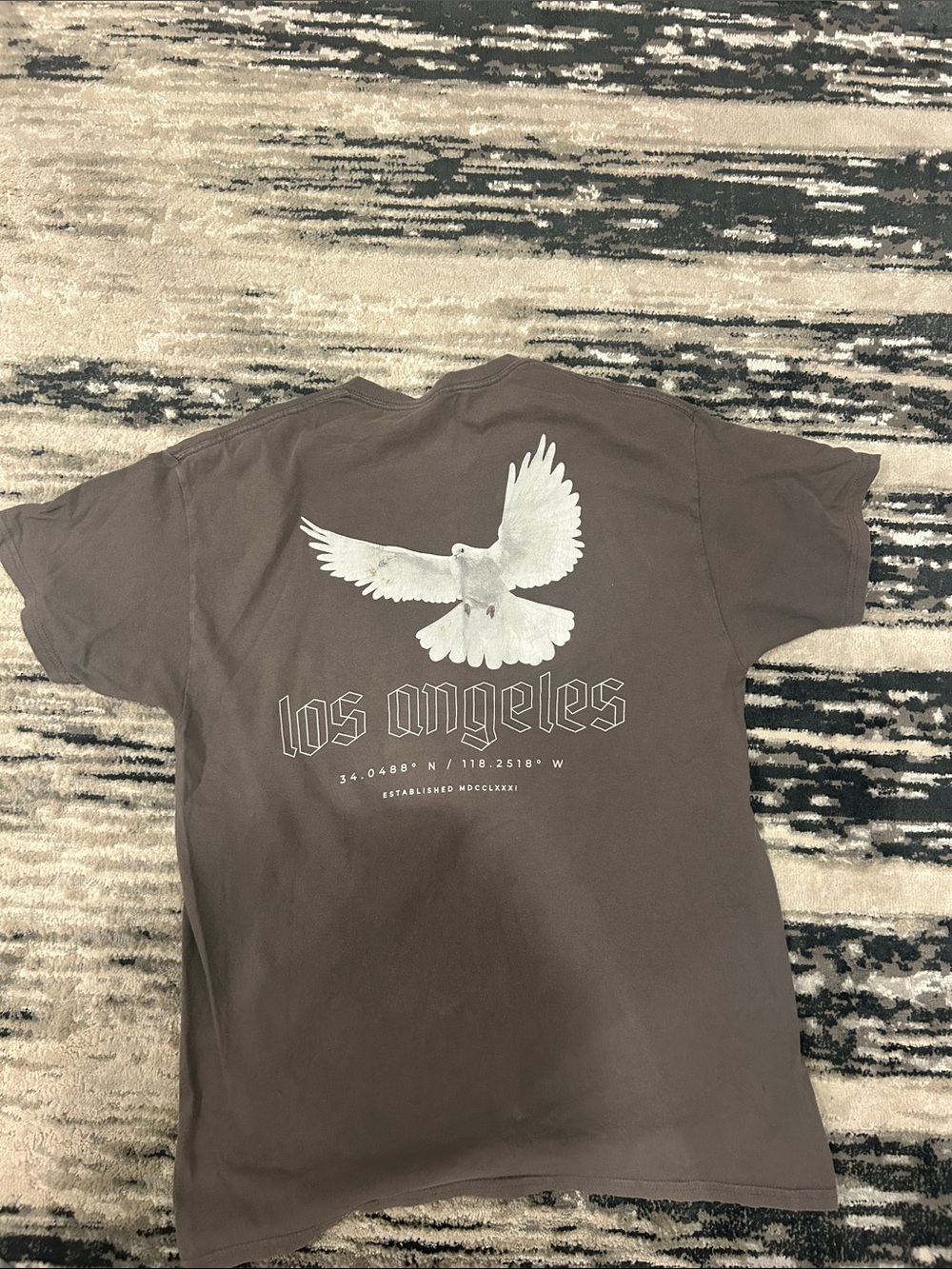 All Saints Brown Short Sleeve Tee with White Dove 'Los Angeles' Graphic